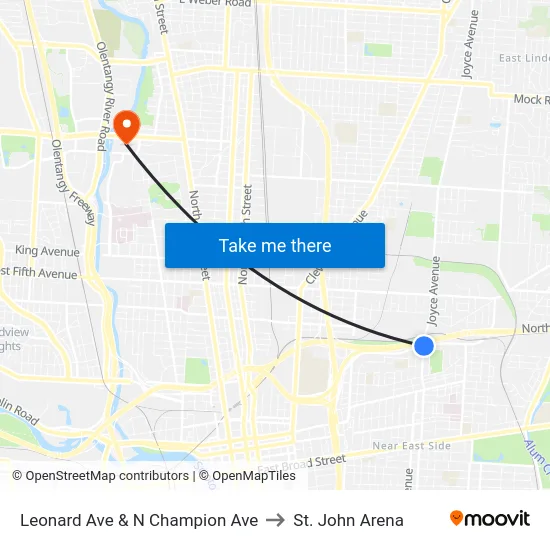 Leonard Ave & N Champion Ave to St. John Arena map