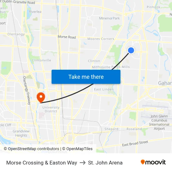 Morse Crossing & Easton Way to St. John Arena map