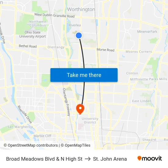 Broad Meadows Blvd & N High St to St. John Arena map