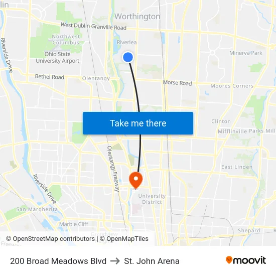 200 Broad Meadows Blvd to St. John Arena map