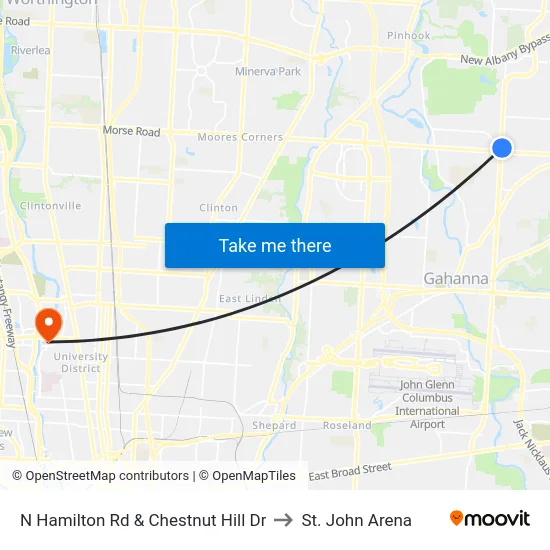 N Hamilton Rd & Chestnut Hill Dr to St. John Arena map