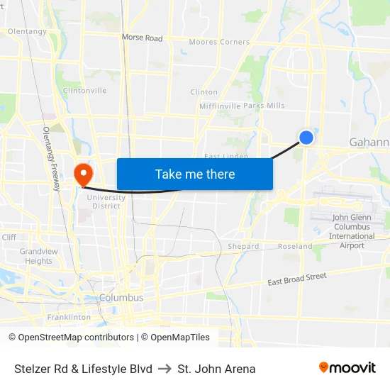 Stelzer Rd & Lifestyle Blvd to St. John Arena map