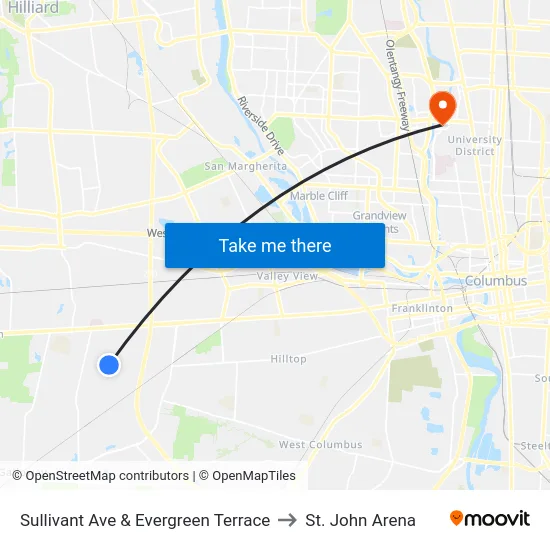 Sullivant Ave & Evergreen Terrace to St. John Arena map