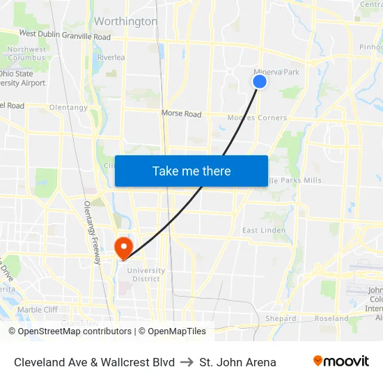 Cleveland Ave & Wallcrest Blvd to St. John Arena map
