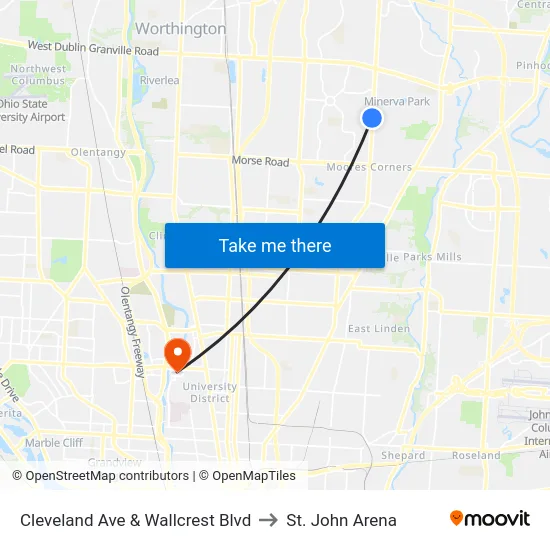 Cleveland Ave & Wallcrest Blvd to St. John Arena map