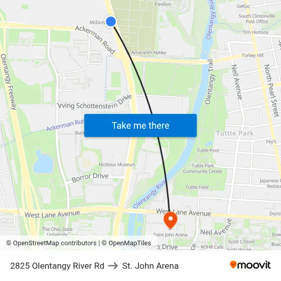 2825 Olentangy River Rd to St. John Arena map