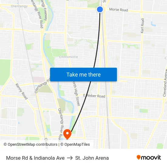 Morse Rd & Indianola Ave to St. John Arena map