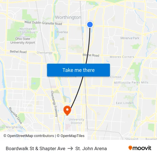 Boardwalk St & Shapter Ave to St. John Arena map