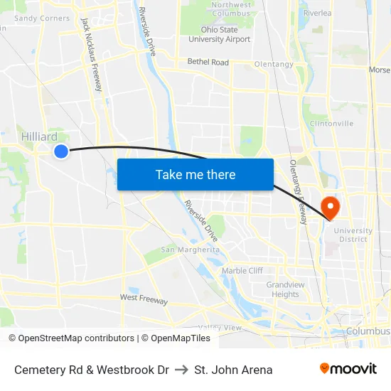 Cemetery Rd & Westbrook Dr to St. John Arena map