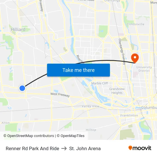 Renner Rd Park And Ride to St. John Arena map