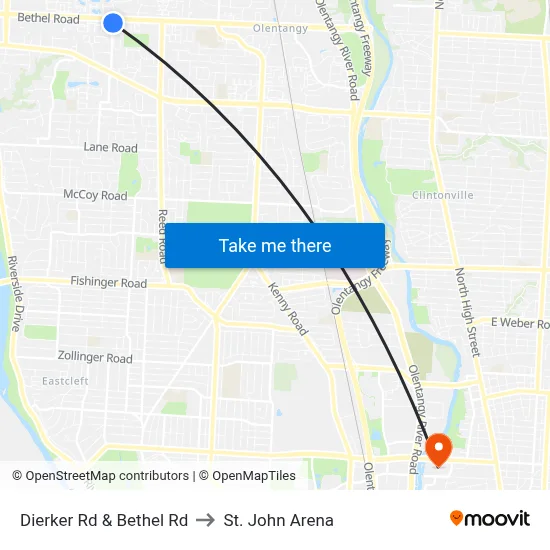 Dierker Rd & Bethel Rd to St. John Arena map