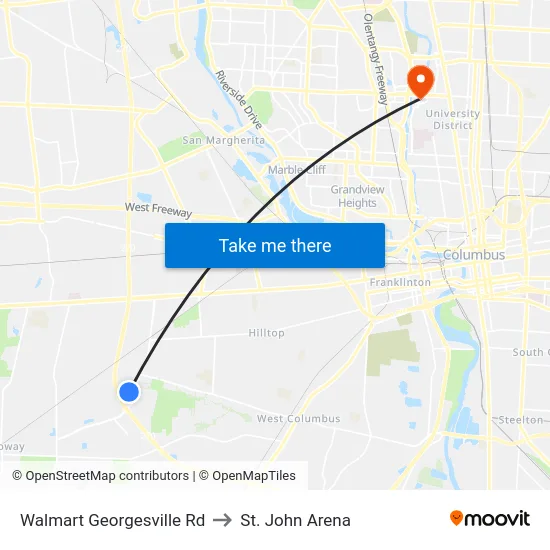 Walmart Georgesville Rd to St. John Arena map