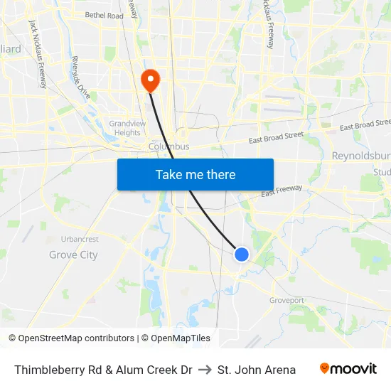 Thimbleberry Rd & Alum Creek Dr to St. John Arena map