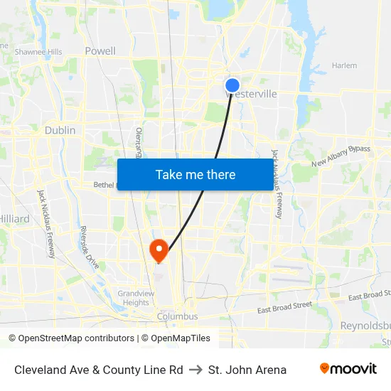 Cleveland Ave & County Line Rd to St. John Arena map