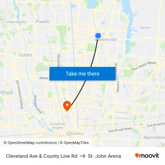 Cleveland Ave & County Line Rd to St. John Arena map