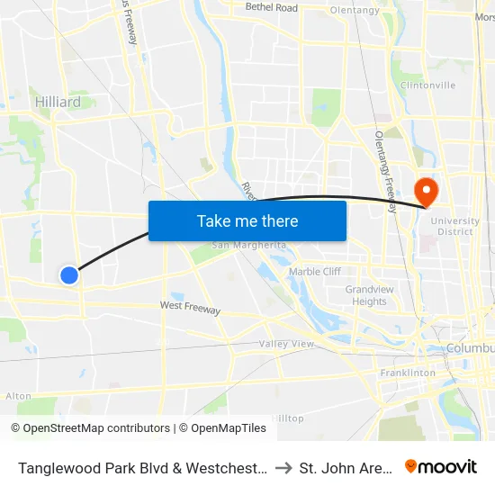 Tanglewood Park Blvd & Westchester to St. John Arena map