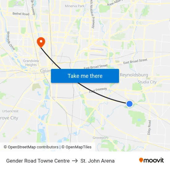 Gender Road Towne Centre to St. John Arena map