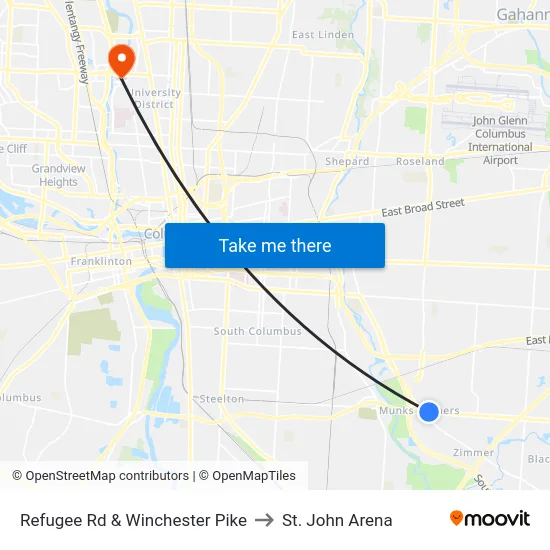 Refugee Rd & Winchester Pike to St. John Arena map