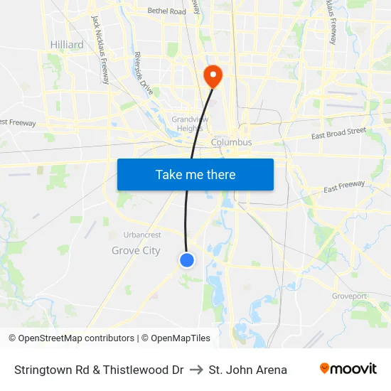 Stringtown Rd & Thistlewood Dr to St. John Arena map