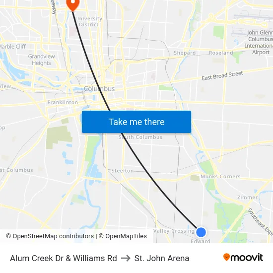 Alum Creek Dr & Williams Rd to St. John Arena map