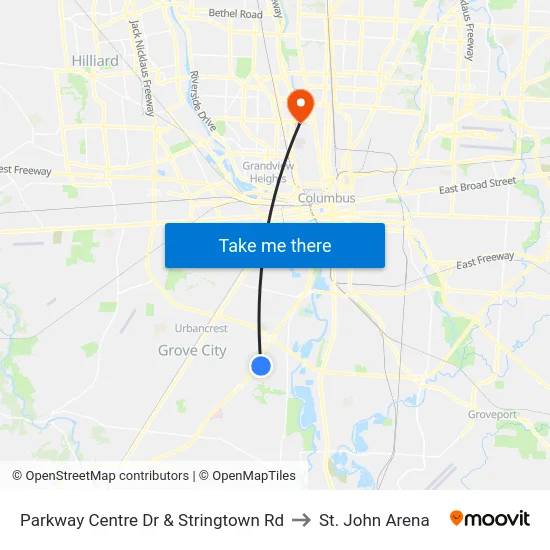Parkway Centre Dr & Stringtown Rd to St. John Arena map