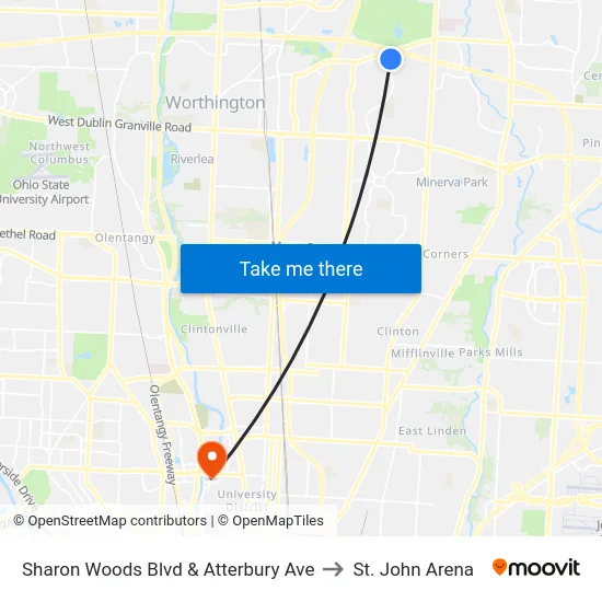 Sharon Woods Blvd & Atterbury Ave to St. John Arena map