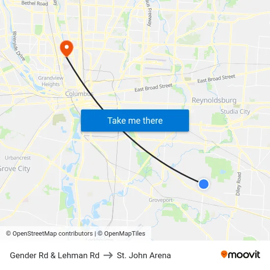 Gender Rd & Lehman Rd to St. John Arena map