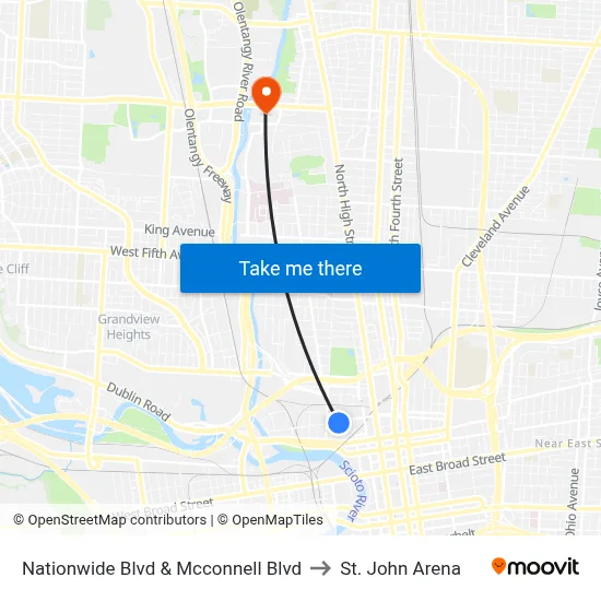 Nationwide Blvd & Mcconnell Blvd to St. John Arena map