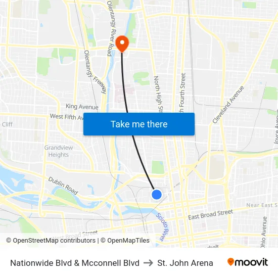 Nationwide Blvd & Mcconnell Blvd to St. John Arena map