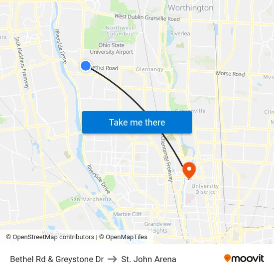 Bethel Rd & Greystone Dr to St. John Arena map