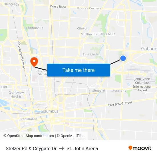 Stelzer Rd & Citygate Dr to St. John Arena map