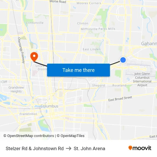Stelzer Rd & Johnstown Rd to St. John Arena map