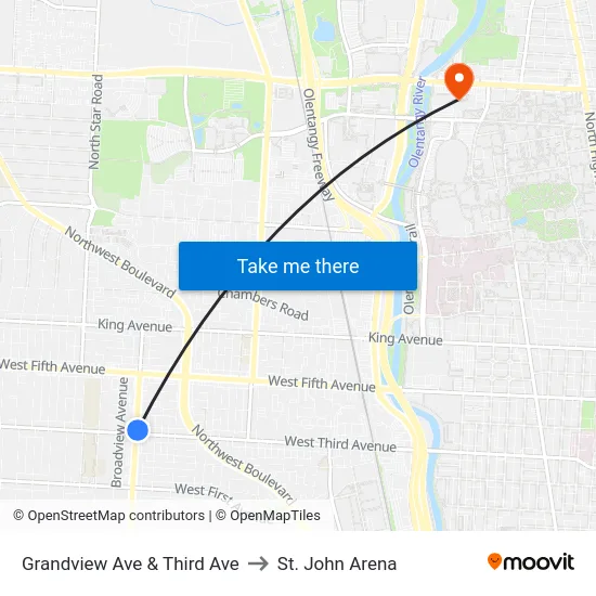 Grandview Ave & Third Ave to St. John Arena map