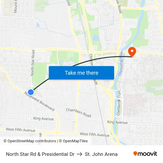 North Star Rd & Presidential Dr to St. John Arena map
