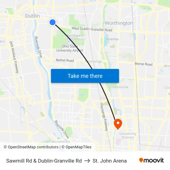 Sawmill Rd & Dublin-Granville Rd to St. John Arena map