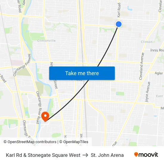 Karl Rd & Stonegate Square West to St. John Arena map