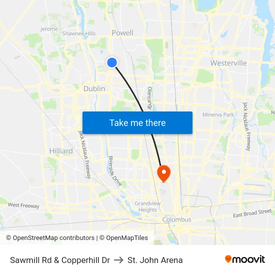 Sawmill Rd & Copperhill Dr to St. John Arena map