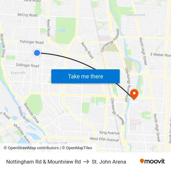 Nottingham Rd & Mountview Rd to St. John Arena map