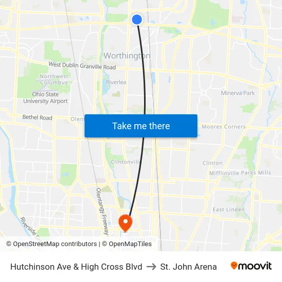 Hutchinson Ave & High Cross Blvd to St. John Arena map
