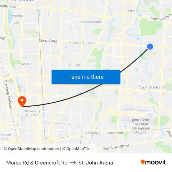 Morse Rd & Greencroft Rd to St. John Arena map