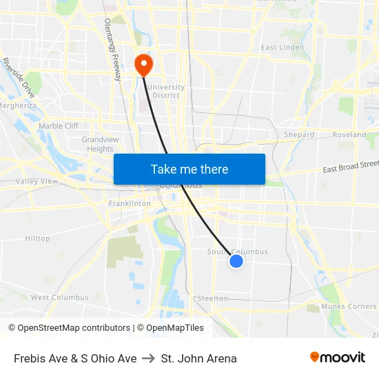 Frebis Ave & S Ohio Ave to St. John Arena map