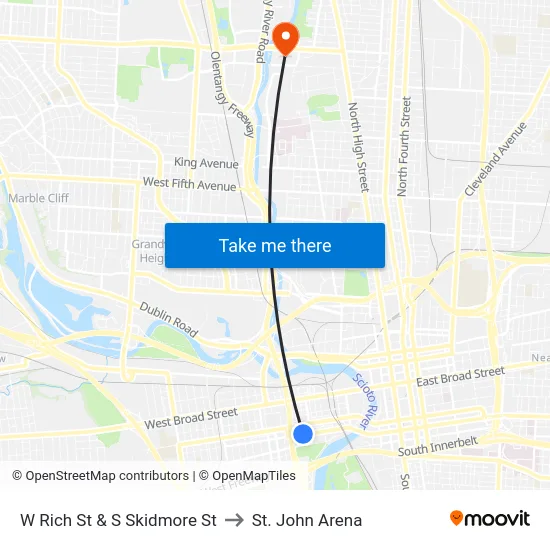 W Rich St & S Skidmore St to St. John Arena map