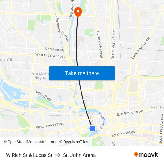 W Rich St & Lucas St to St. John Arena map