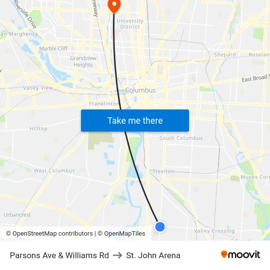 Parsons Ave & Williams Rd to St. John Arena map