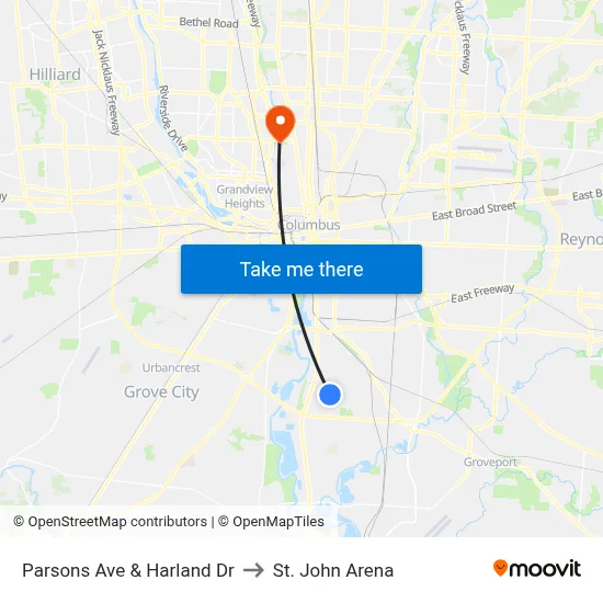 Parsons Ave & Harland Dr to St. John Arena map