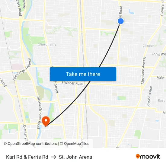 Karl Rd & Ferris Rd to St. John Arena map