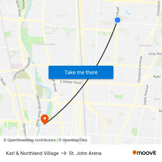 Karl & Northland Village to St. John Arena map