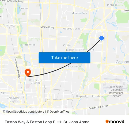 Easton Way & Easton Loop E to St. John Arena map