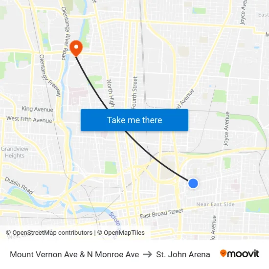 Mount Vernon Ave & N Monroe Ave to St. John Arena map