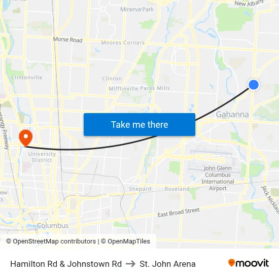 Hamilton Rd & Johnstown Rd to St. John Arena map